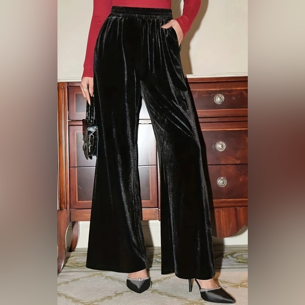Plus Size Velvet Wide Leg Pants